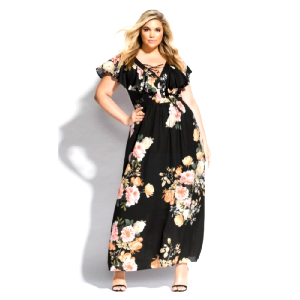City Chic Floral Black Maxi Dress NWT